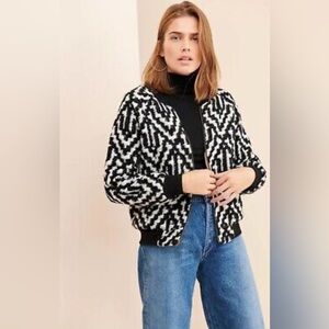 Black and White Patterned Women's Bomber Jacket